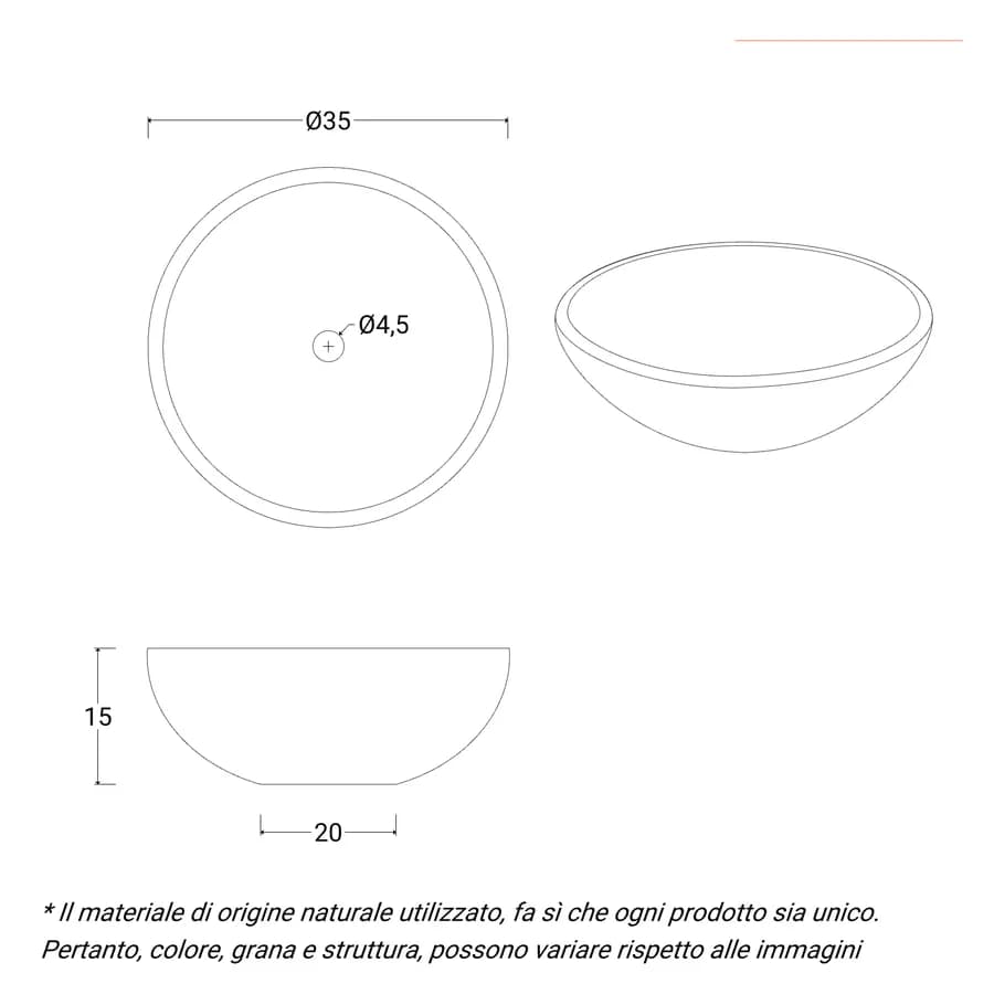 Lavabo da appoggio 35 cm in marmo levigato crema - Artizan