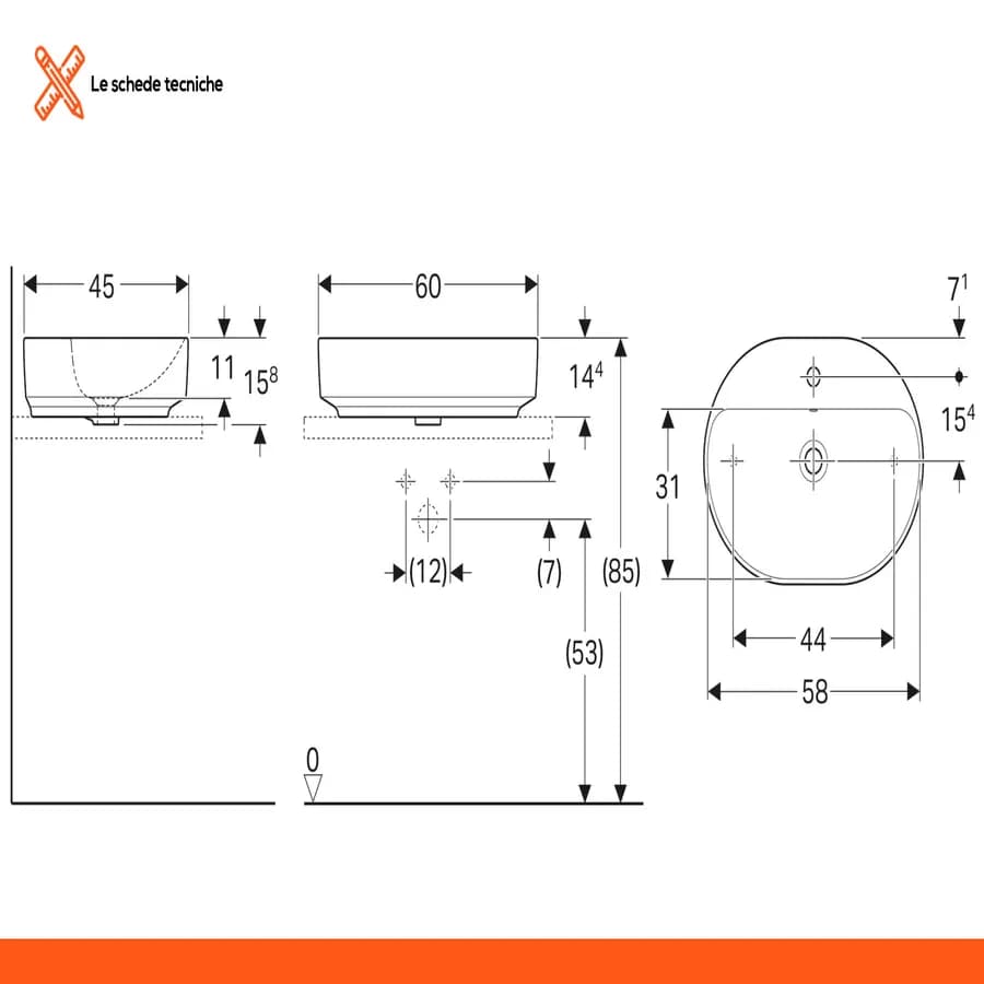Lavabo da appoggio ellittico 60x45 cm ceramica Serie Variform - Geberit