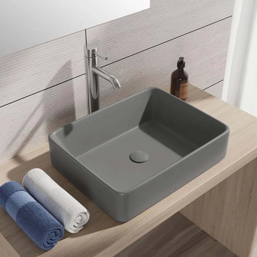Lavabo d'appoggio in ceramica 48x37 cm grigio opaco - Cloe