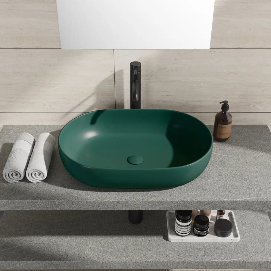 Lavabo d'appoggio ovale in ceramica 60x40 cm verde opaco - Cloe