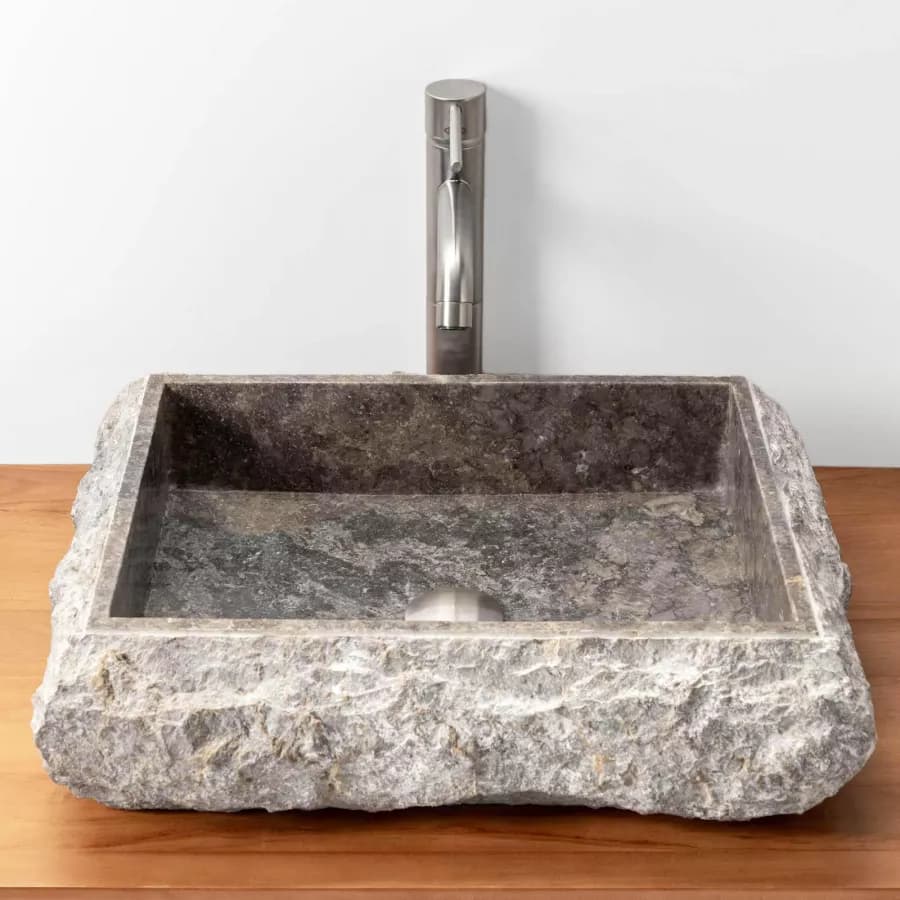 Lavabo da appoggio 50x40 cm in marmo bocciardato grigio chiaro - Artizan