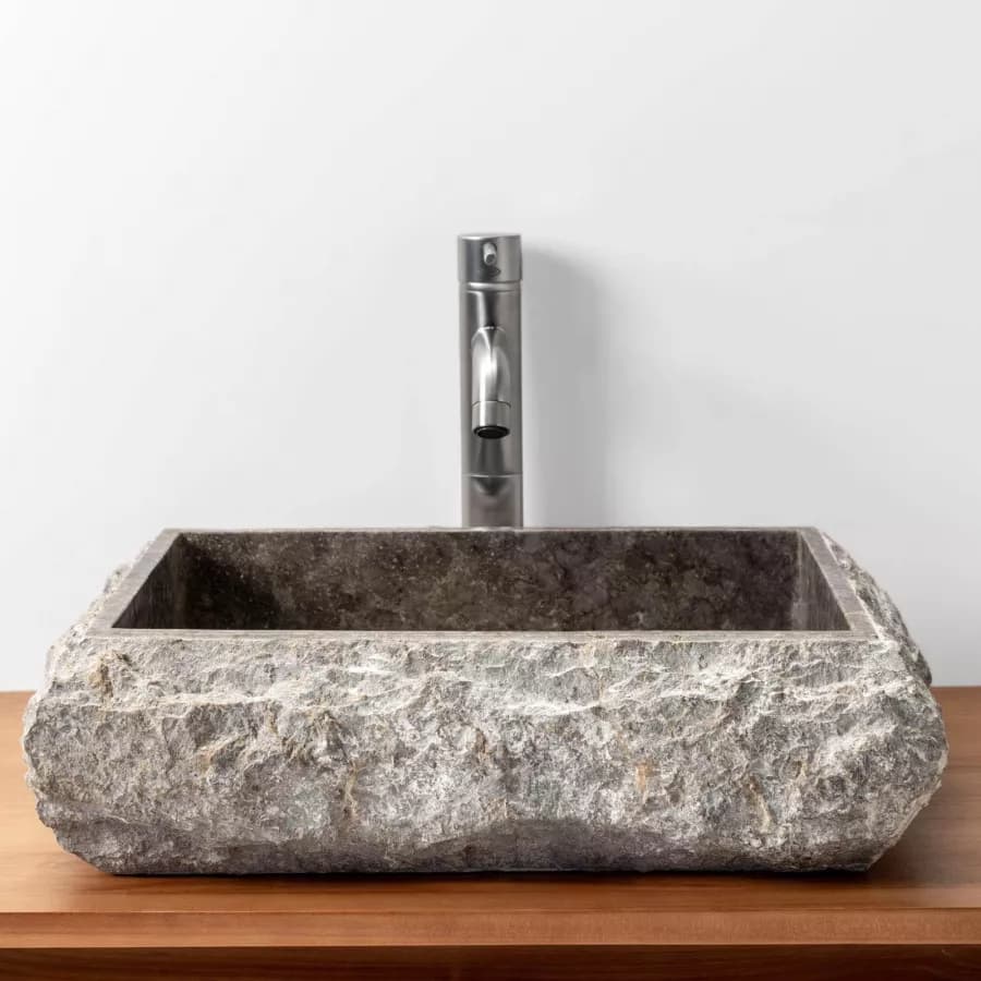 Lavabo da appoggio 50x40 cm in marmo bocciardato grigio chiaro - Artizan