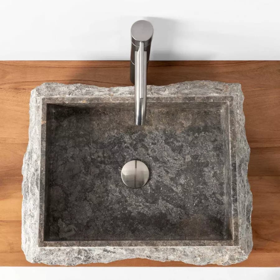Lavabo da appoggio 50x40 cm in marmo bocciardato grigio chiaro - Artizan