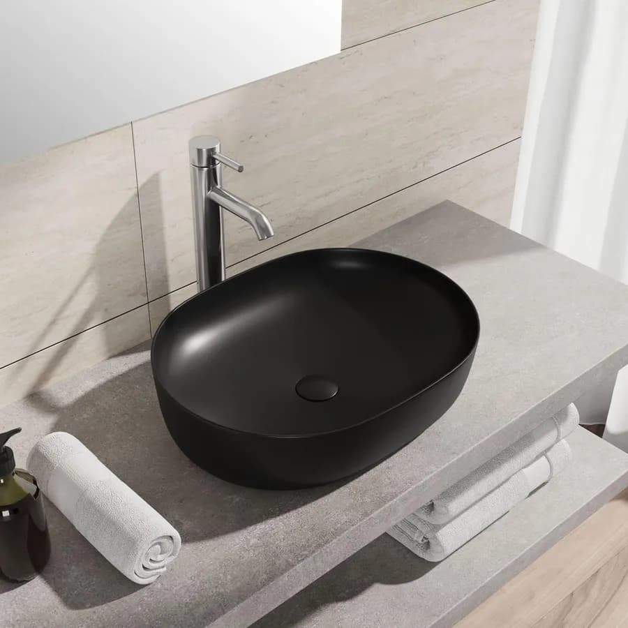 Lavabo d'appoggio slim in ceramica 49x35 cm nero opaco - Cloe