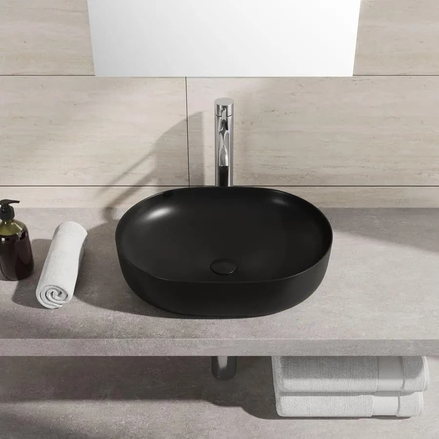 Lavabo d'appoggio slim in ceramica 49x35 cm nero opaco - Cloe