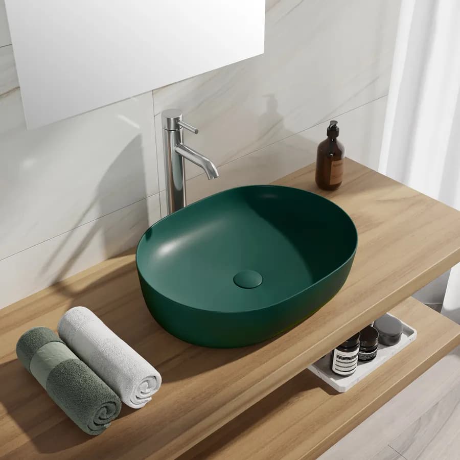 Lavabo d'appoggio slim in ceramica 49x35 cm verde opaco - Cloe