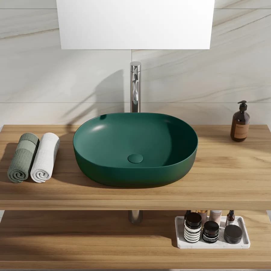 Lavabo d'appoggio slim in ceramica 49x35 cm verde opaco - Cloe