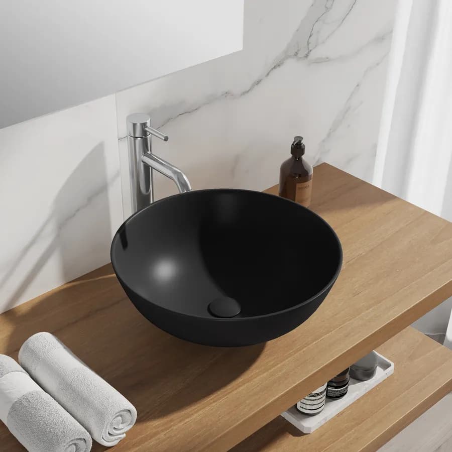 Lavabo d'appoggio tondo 42 cm in ceramica nero opaco - Cloe