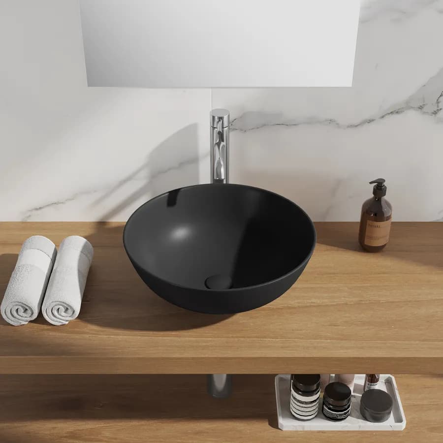 Lavabo d'appoggio tondo 42 cm in ceramica nero opaco - Cloe