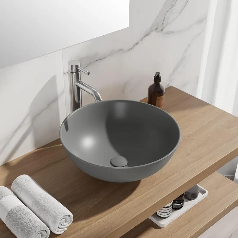 Lavabo d'appoggio tondo da 42 cm color grigio opaco - Cloe