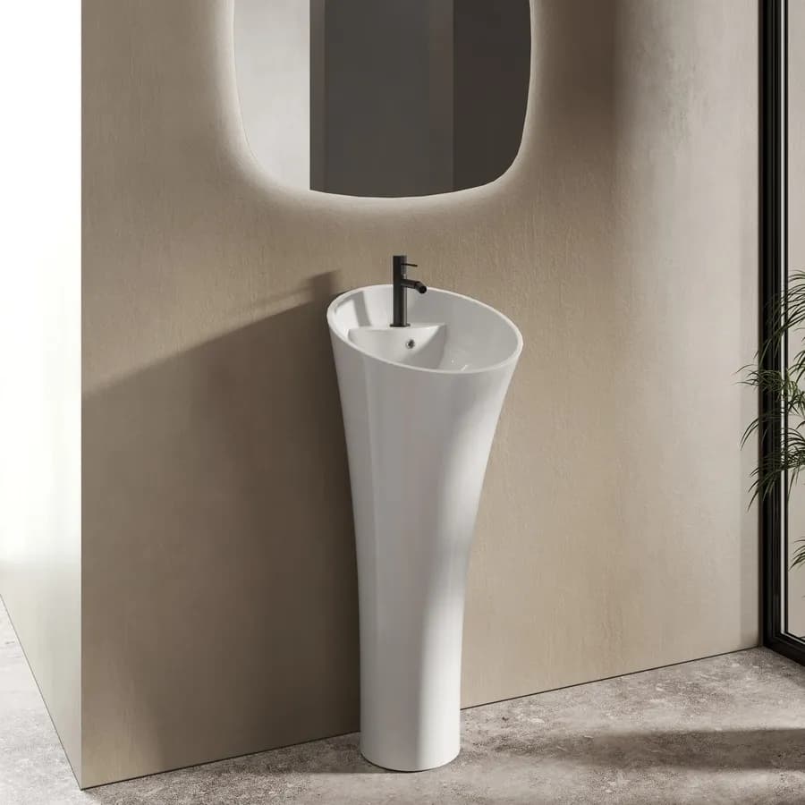 Lavabo freestanding 42,5 x 95h cm in ceramica bianco con troppopieno - Frost