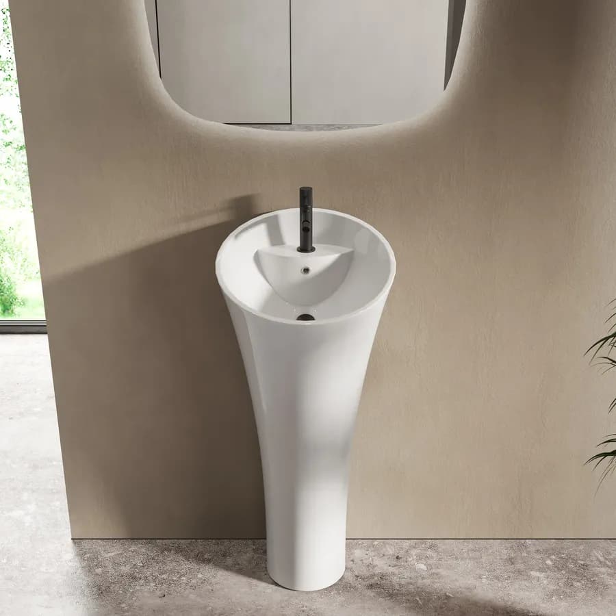 Lavabo freestanding 42,5 x 95h cm in ceramica bianco con troppopieno - Frost