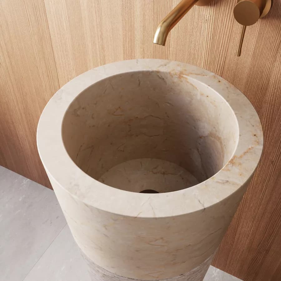 Lavabo freestanding 90h cm in marmo bocciardato crema e bianco - Artizan