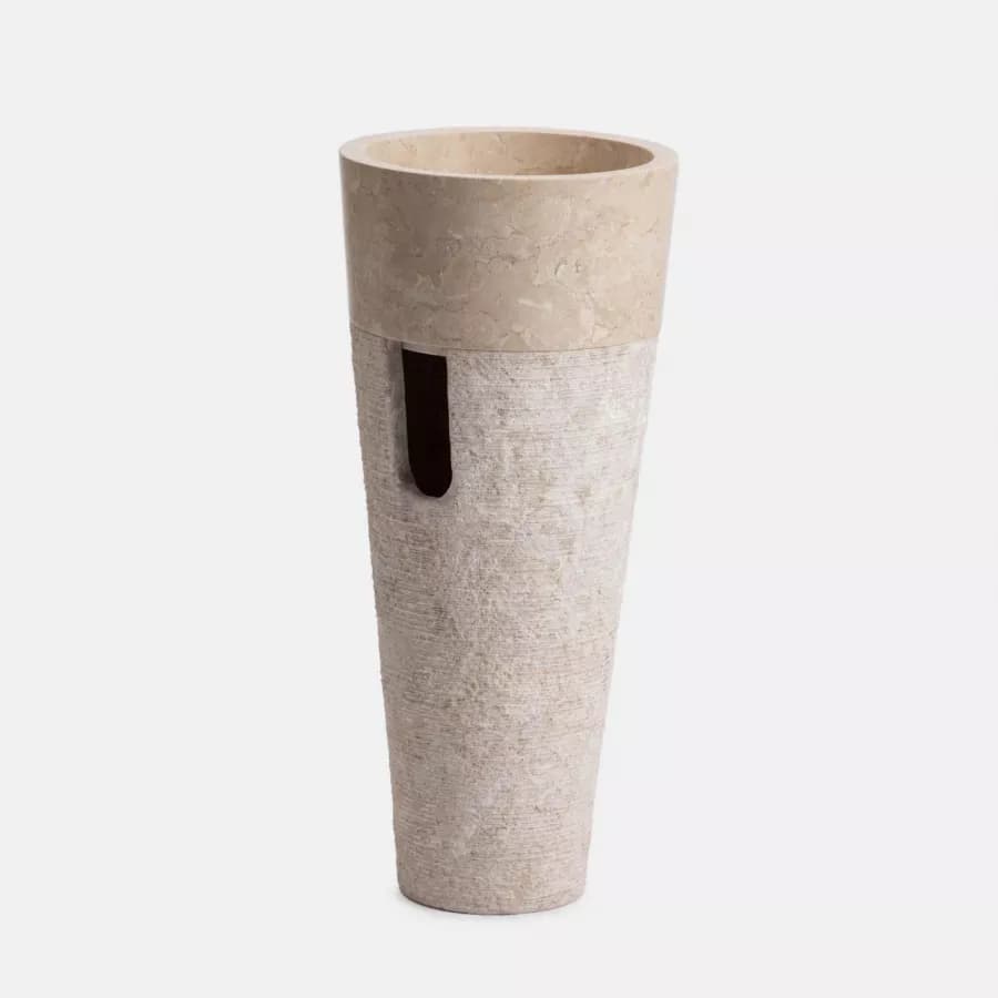 Lavabo freestanding 90h cm in marmo bocciardato crema e bianco - Artizan