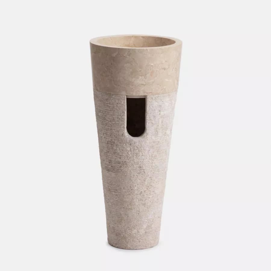Lavabo freestanding 90h cm in marmo bocciardato crema e bianco - Artizan
