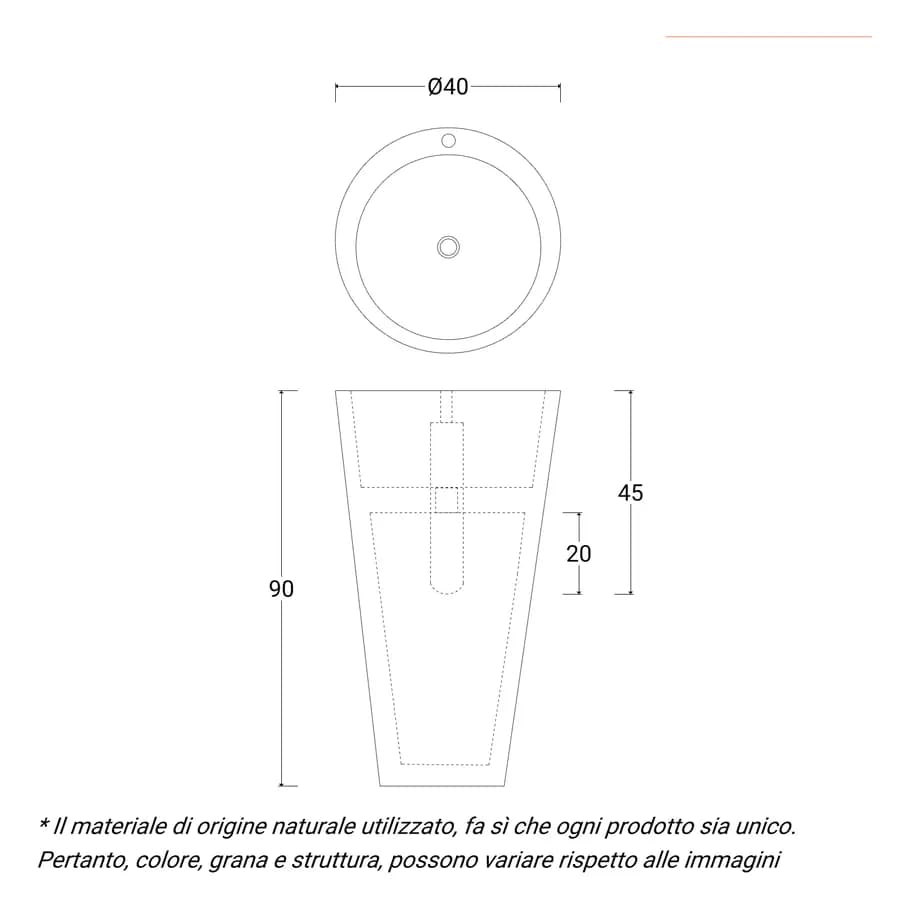 Lavabo freestanding monoforo 90h cm in marmo crema - Artizan
