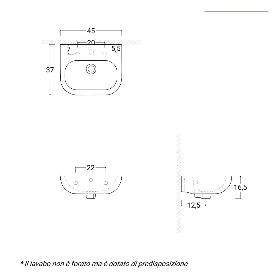 Lavabo monoforo in ceramica 45x37 cm salvaspazio - Ligor
