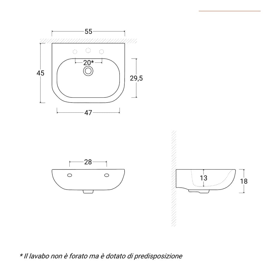 Lavabo monoforo in ceramica 55 x 45 x 18h cm salvaspazio - Ligor