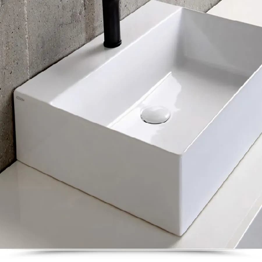 Lavabo in ceramica monoforo Elegance Squared 50 cm installazione da appoggio o sospesa