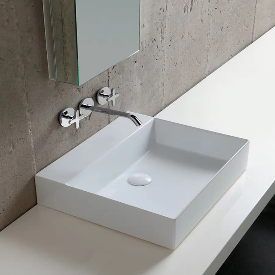 Lavabo in ceramica senza foro Elegance Squared 50 cm installazione da appoggio o sospesa