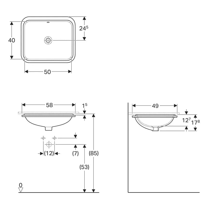 Lavabo incasso sottopiano rettangolare 40x50 cm ceramica Serie Variform - Geberit