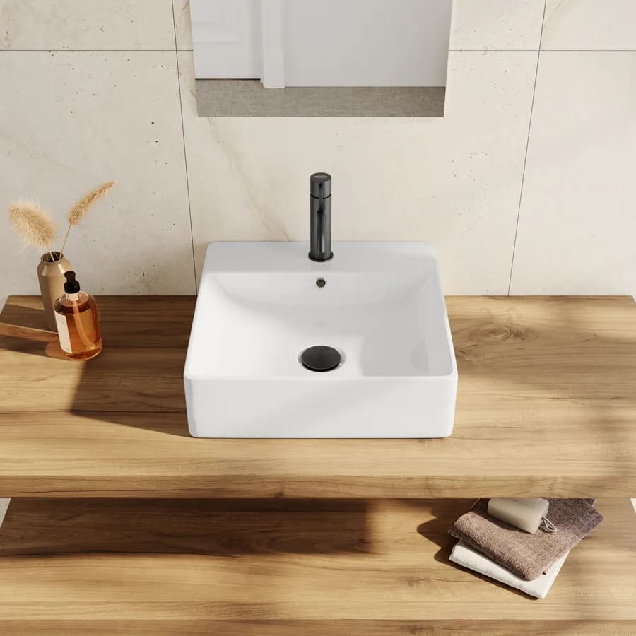 Lavabo monoforo 42 cm appoggio o sospeso in ceramica bianco - Braies