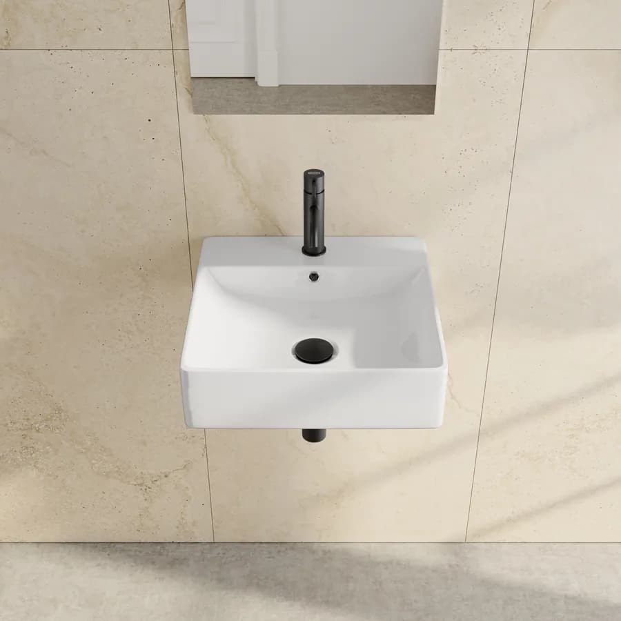 Lavabo monoforo 42 cm appoggio o sospeso in ceramica bianco - Braies