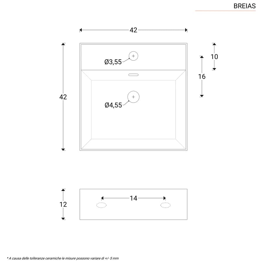 Lavabo monoforo 42 cm appoggio o sospeso in ceramica bianco - Braies