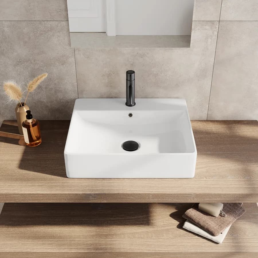 Lavabo monoforo 50 cm appoggio o sospeso in ceramica bianco - Braies