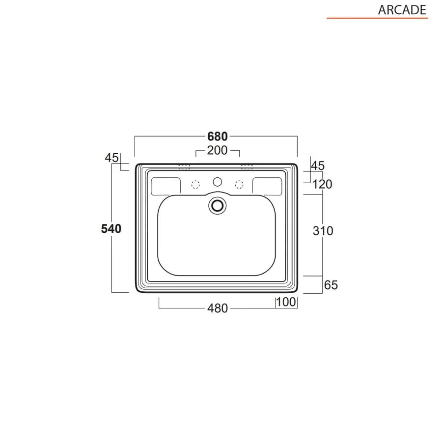 Lavabo monoforo 68 cm appoggio o sospeso in ceramica bianco - Arcade di Simas