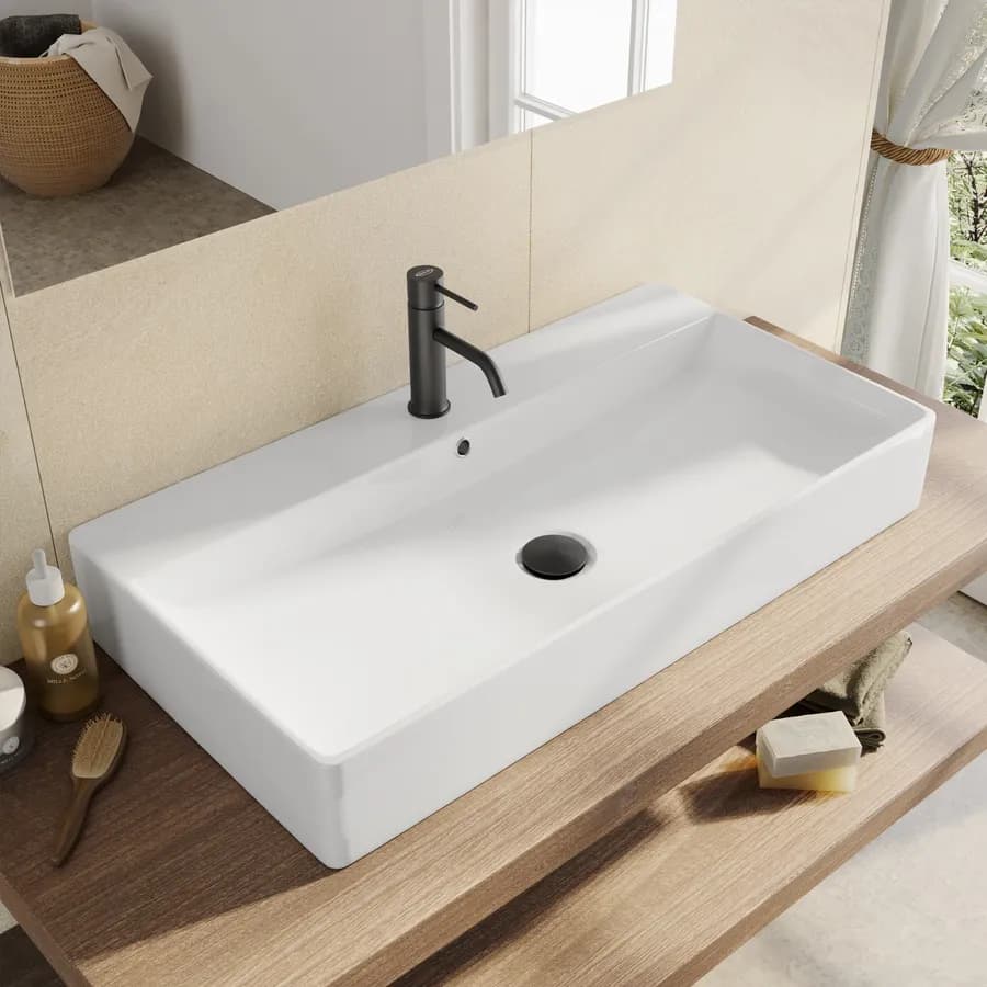 Lavabo monoforo 80 cm appoggio o sospeso in ceramica bianco - Braies