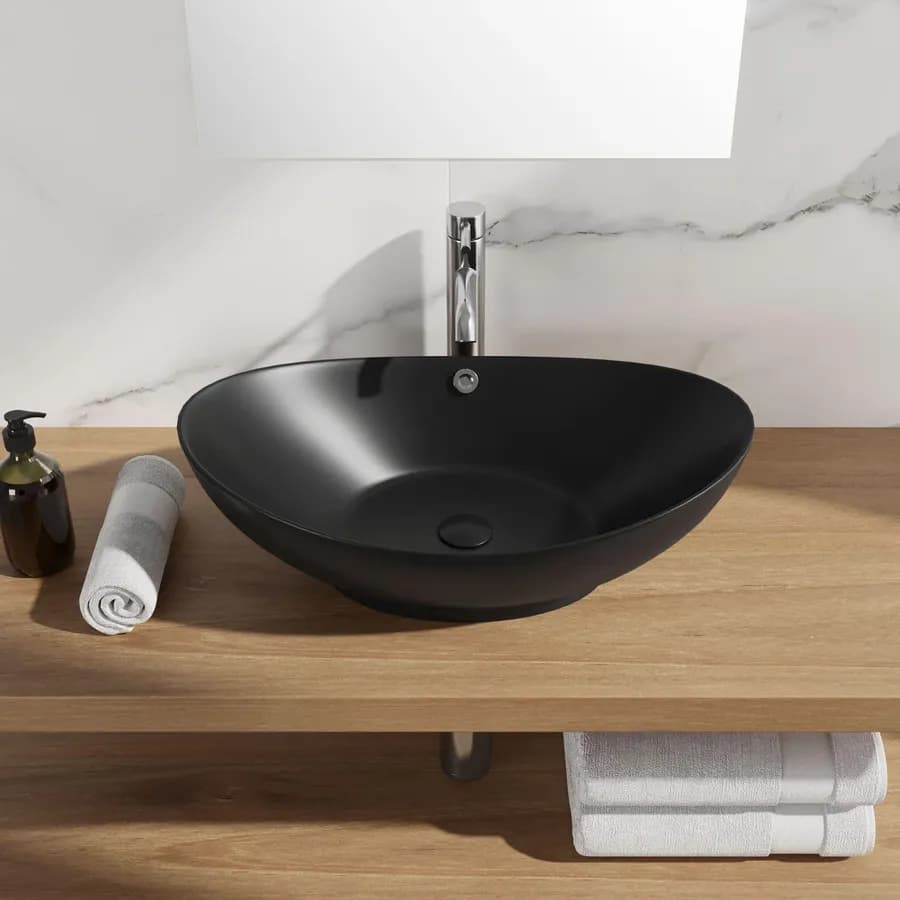 Lavabo d'appoggio ovale 60x37 cm in ceramica nero opaco - Cloe