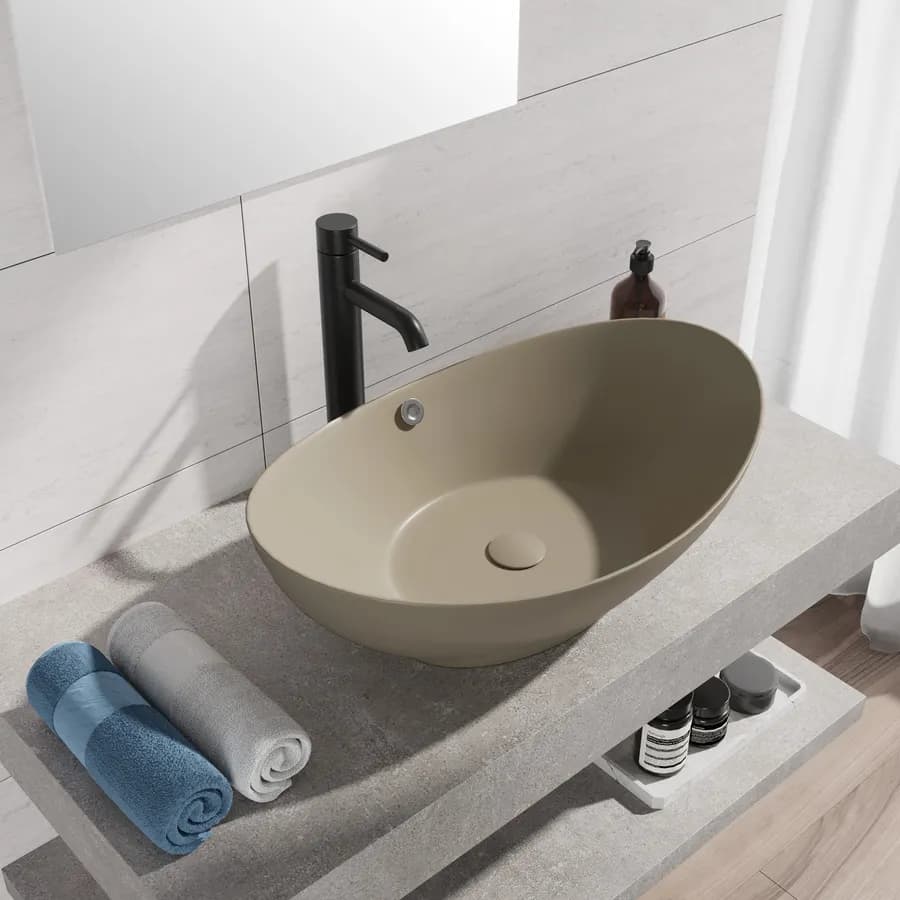 Lavabo ovale a bacinella 60x37 cm in ceramica tortora opaco - Cloe
