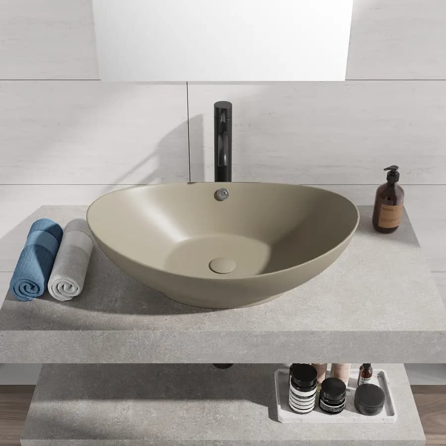 Lavabo ovale a bacinella 60x37 cm in ceramica tortora opaco - Cloe