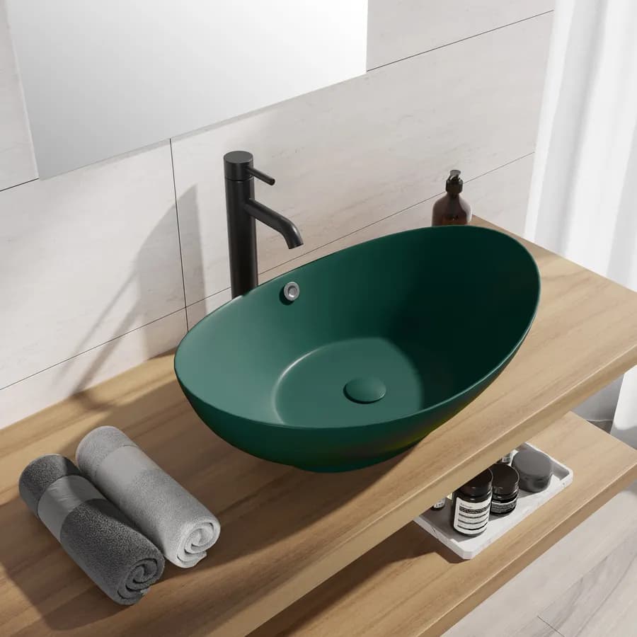 Lavabo ovale a bacinella 60x37 cm in ceramica verde opaco - Cloe