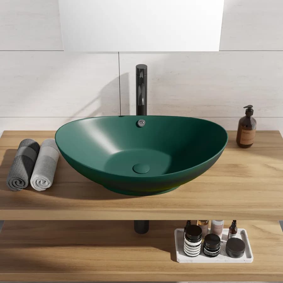 Lavabo ovale a bacinella 60x37 cm in ceramica verde opaco - Cloe