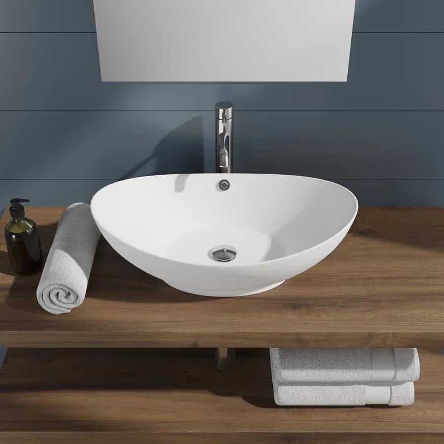 Lavabo ovale a bacinella 60x37 cm in ceramica bianco opaco - Cloe