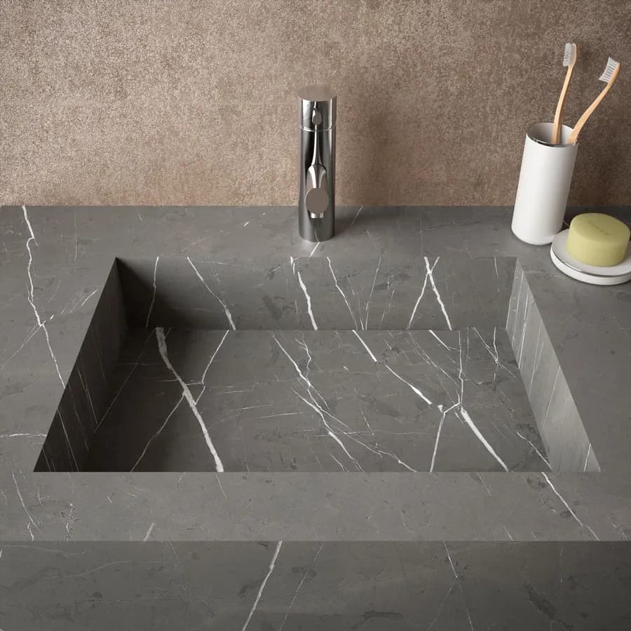 Lavabo sospeso 120cm vasca a sinistra pietra grigio fiordo in hpl - Jalama