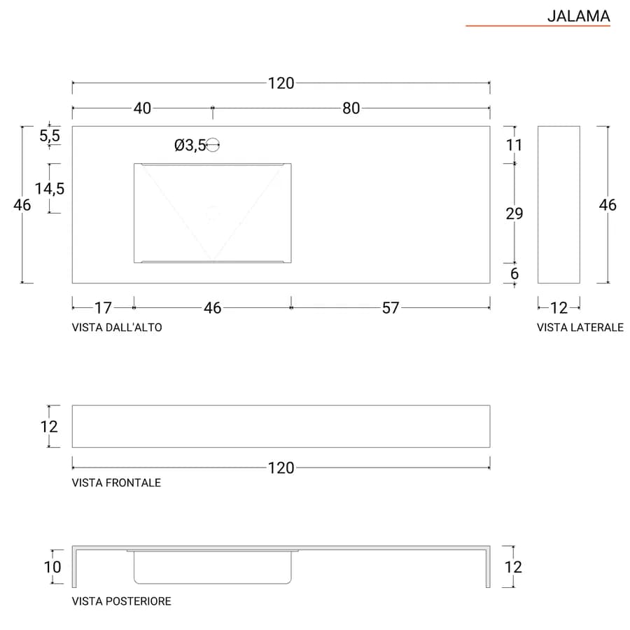 Lavabo sospeso 120cm vasca a sinistra pietra grigio fiordo in hpl - Jalama