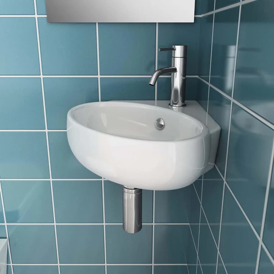 Lavabo sospeso 39x37 in ceramica angolare bianco lucido monoforo