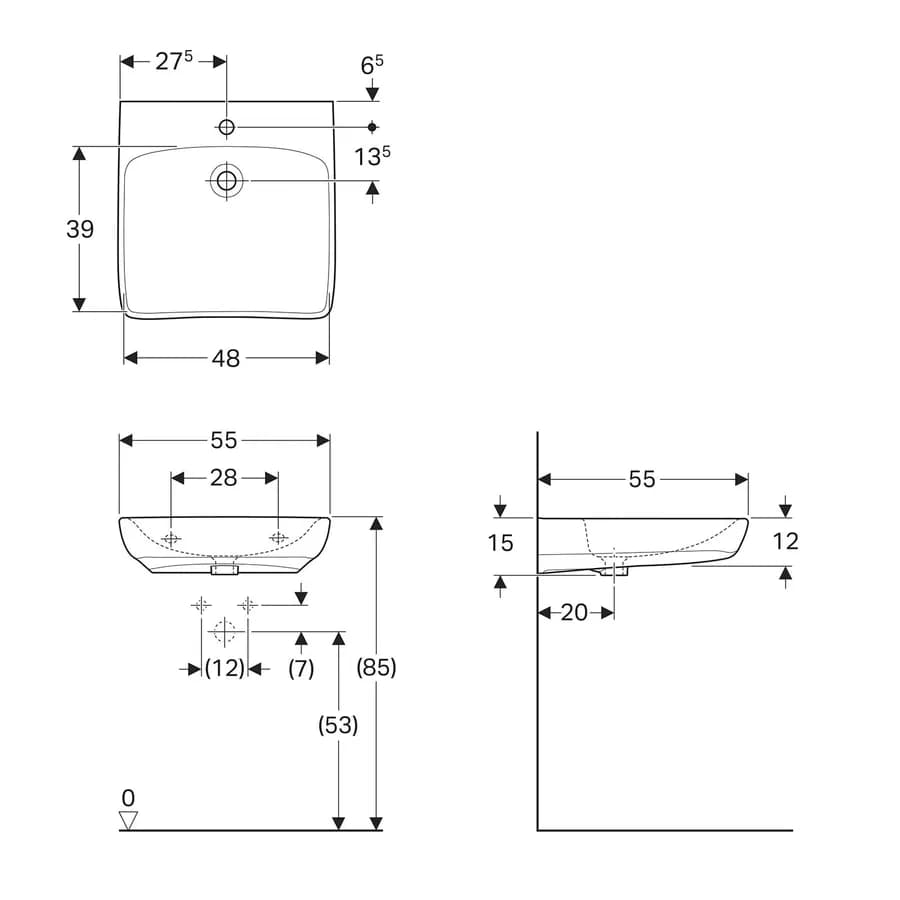 Lavabo sospeso 55 cm per bagno accessibile Serie Selnova Comfort - Geberit