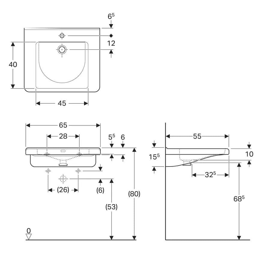 Lavabo sospeso 65 cm bagno accessibile ceramica Serie Selnova Comfort Square - Geberit