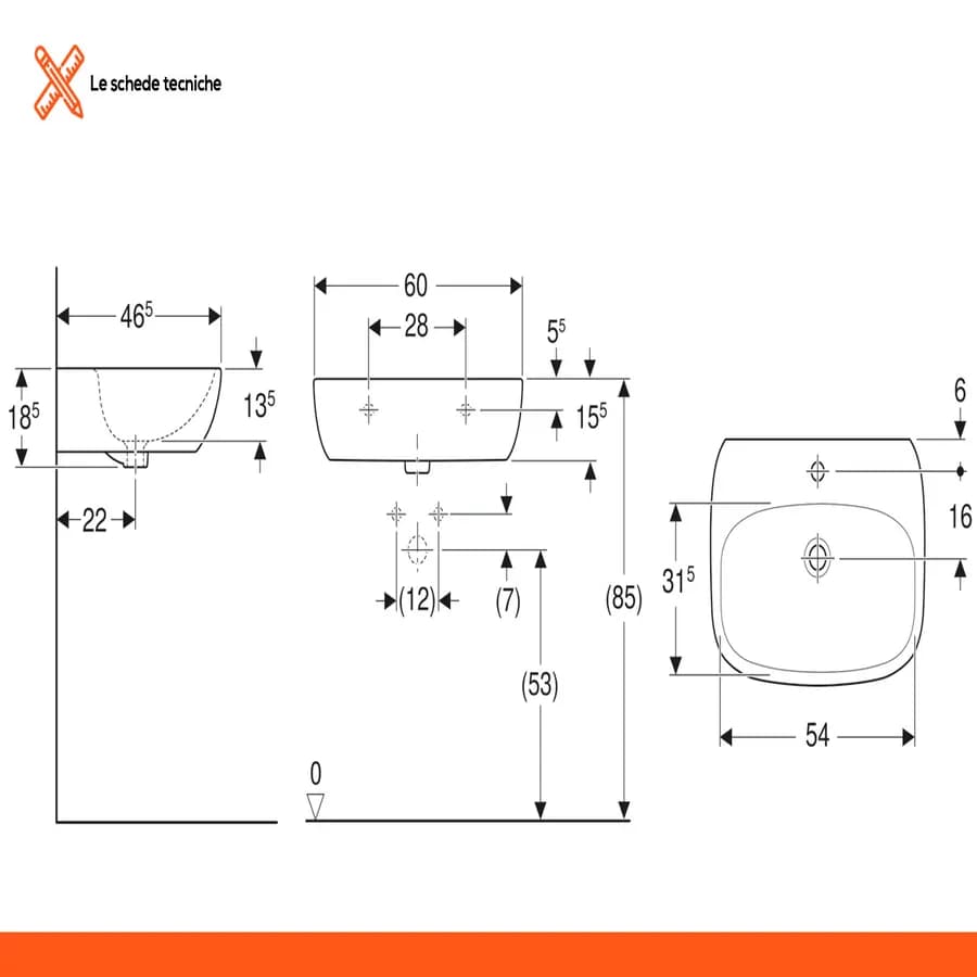 Lavabo sospeso 60 cm ceramica Serie Fantasia - Geberit