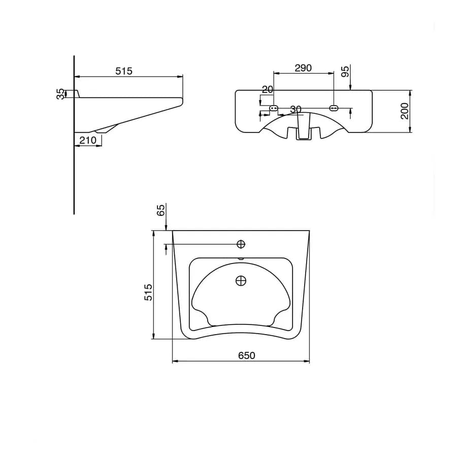 Lavabo sospeso da 65 cm Sanitosco ergonomico bagno accessibile
