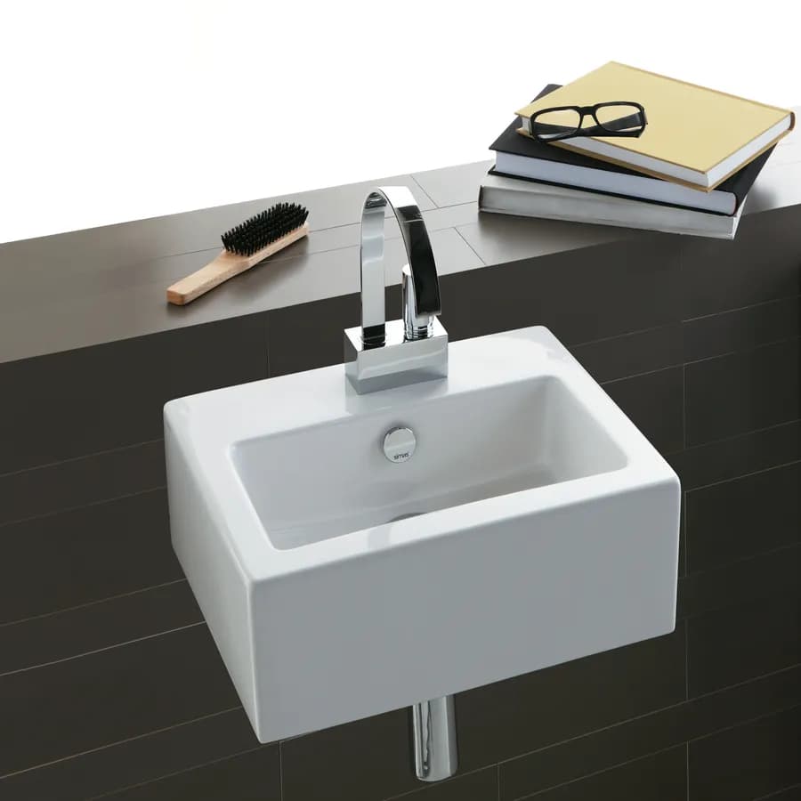 Lavabo sospeso in ceramica 43 cm salvaspazio con troppopieno e predisposizione foro rubinetteria - Frozen di Simas