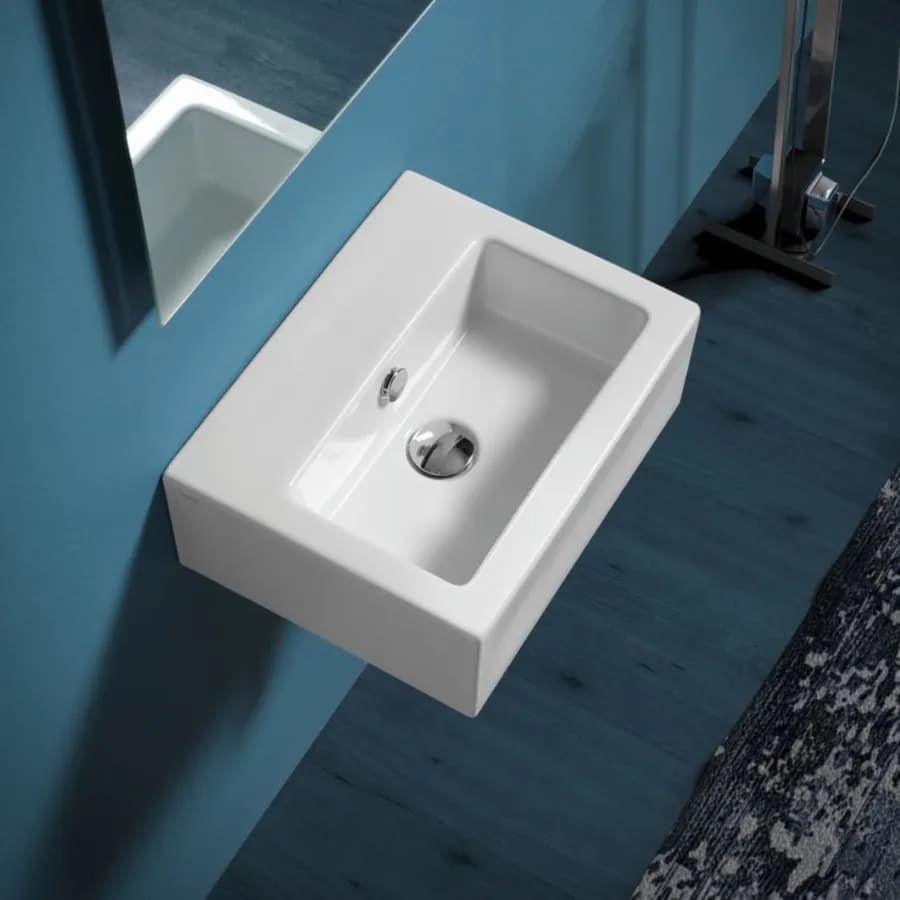 Lavabo sospeso in ceramica 43 cm salvaspazio con troppopieno e predisposizione foro rubinetteria - Frozen di Simas