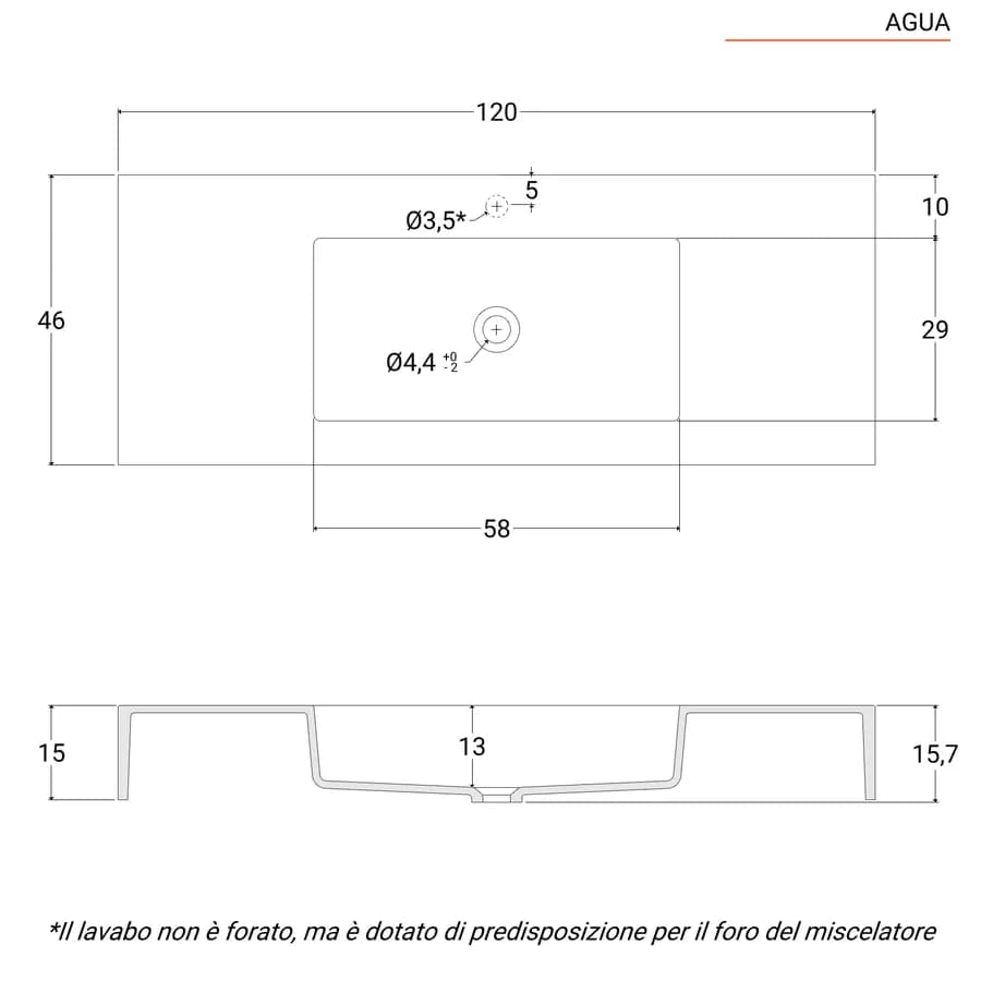 Lavabo 120X46 cm bianco opaco - Agua