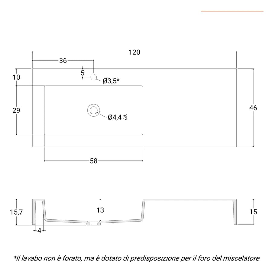Lavabo 120X46 cm con vasca sx bianco opaco - Agua