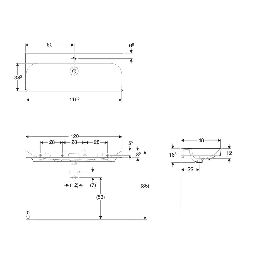 Lavabo sospeso o da appoggio 120 cm ceramica Serie Smyle Square - Geberit