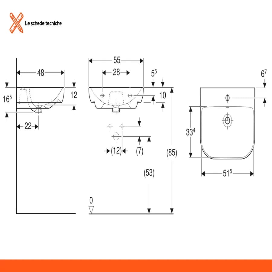 Lavabo sospeso o da appoggio 55 cm ceramica Serie Smyle - Geberit